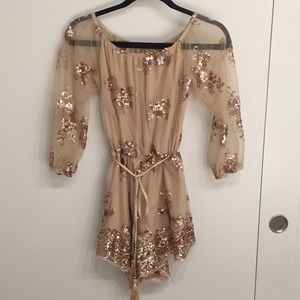 Showpo rose gold off the shoulder romper